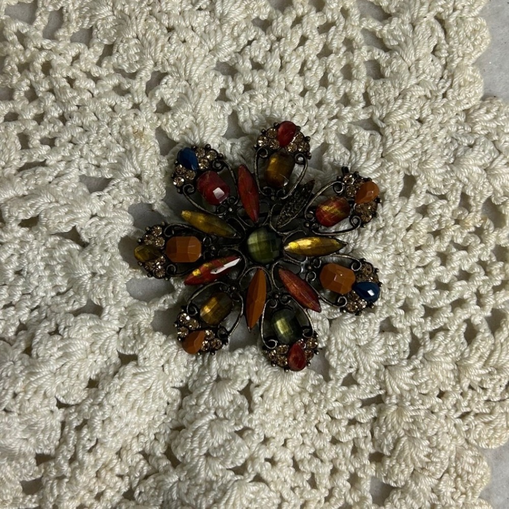 Boho Vintage Style‎  Womens OS Multicolor Floral Rhinestone Brooch Pin